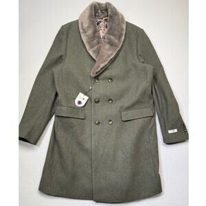 Tayion Men's Classic-Fit Double-Breasted Wool Blend Overcoats Olive 48L $495